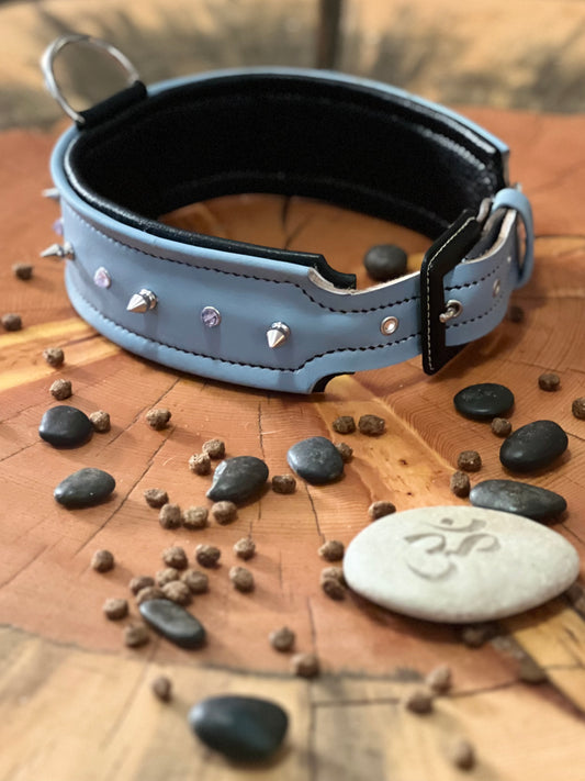 Baby Blue Spiked Leather Collar