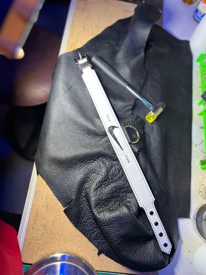 Custom White Leather Swoosh collar