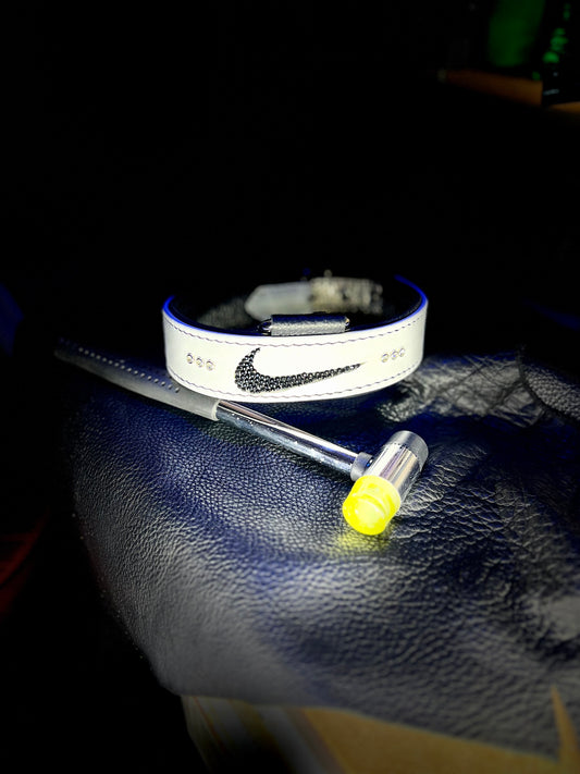 Custom White Leather Swoosh collar